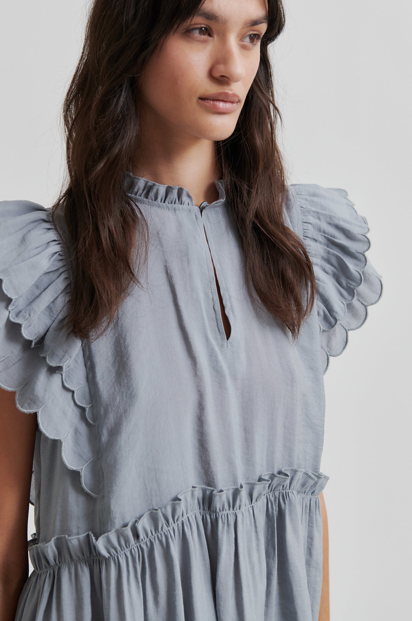 【et.UNiVER |】 Many way frill dress Slanted Shoulder Long Sleeve Ruffle Irregular Maxi Dress