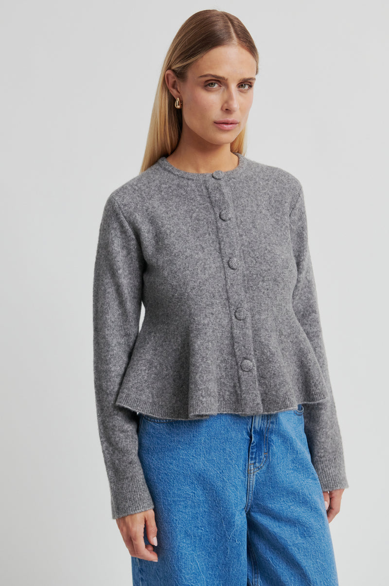 heve Arch Peplum knit チャコール　グレー Hiva Peplum Knit Cardigan – secondfemale.com