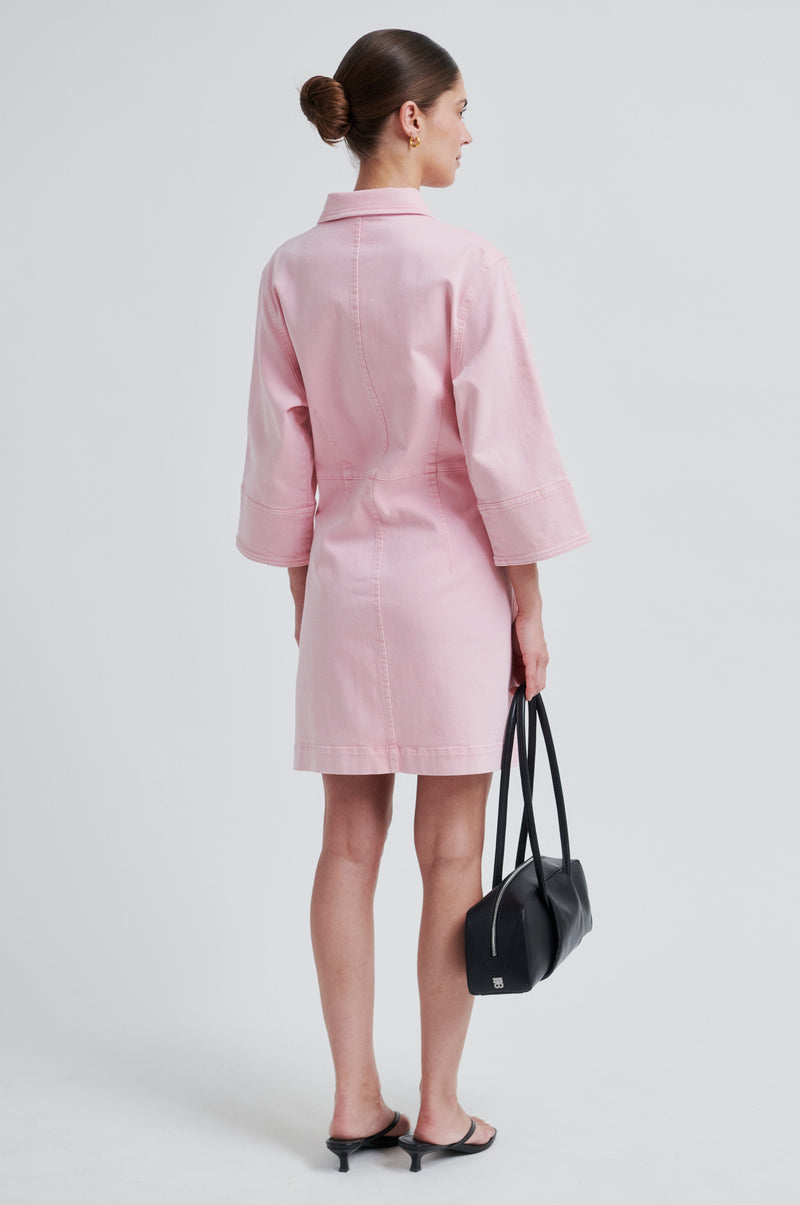 white christmas dresses Pink Denim Belted Mini Dress– Sincerely Trish Boutique main image 0