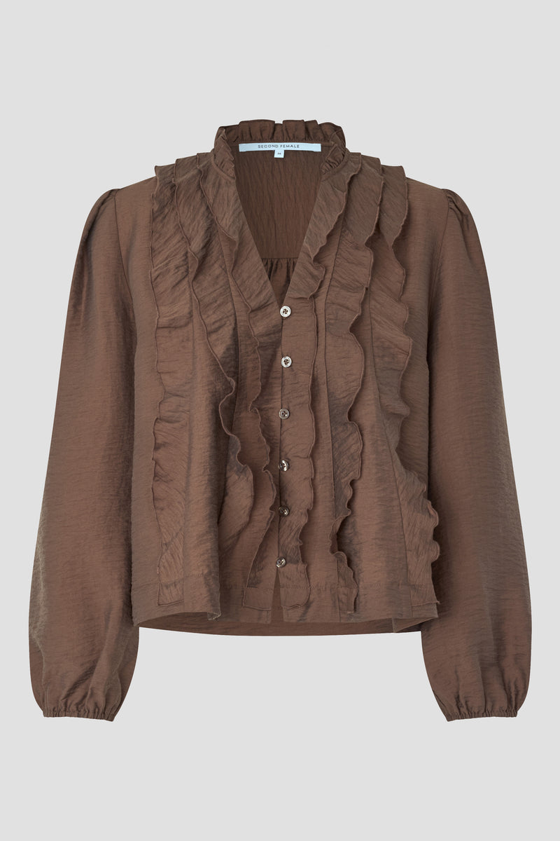 Yoli Frilled blouse for gather ブラウン Rayna Frill Blouse – secondfemale.com